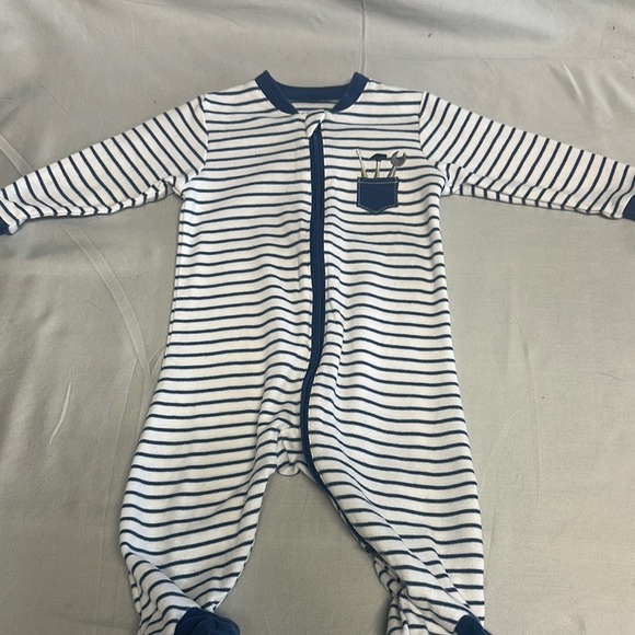Tuffy - Striped Blue and White baby onesie sleeper with tool design - Picture 3 of 3